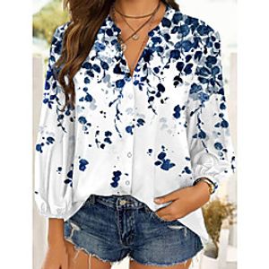 Women's Floral Theme Blouse Shirt Floral Graphic Long Sleeve Button Print Shirt Collar Casual Streetwear Tops White Lightinthebox