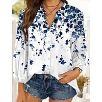 Women's Floral Theme Blouse Shirt Floral Graphic Long Sleeve Button Print Shirt Collar Casual Streetwear Tops White Lightinthebox - thumbnail