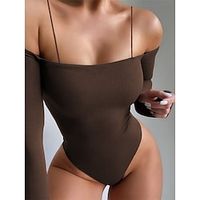 Women's Bodysuit Backless Solid Color Off Shoulder Streetwear Street Daily Loose Fit Long Sleeve Black Brown S M L Summer Lightinthebox - thumbnail