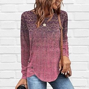 Women's T shirt Tee Pink Blue Purple Graphic Print Long Sleeve Daily Weekend Basic Round Neck Regular Painting S Lightinthebox