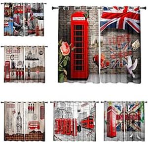 3D Print Blackout Curtain Feather Print Curtain Drapes for Living Room Thermal Insulated Grommet Window Curtains for Bedroom London telephone booth Lightinthebox