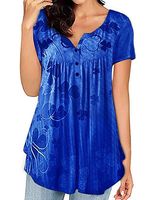 Round Neck Buttons Print Short Sleeve T-shirt - thumbnail