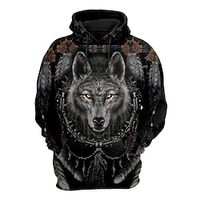 Men's Pullover Hoodie Sweatshirt Black Hooded Animal Wolf Graphic Prints Print Daily Sports 3D Print Basic Streetwear Designer Spring   Fall Clothing Apparel Hoodies Sweatshirts  Lightinthebox - thumbnail