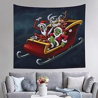 Christmas Grinch Holiday Party Wall Tapestry Santa Claus Art Decor Blanket Curtain Picnic Tablecloth Hanging Home Bedroom Living Room Dorm Decoration Sleigh Stocking Gift Polyester Lightinthebox - thumbnail