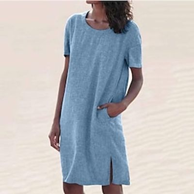 Women's Shift Dress Short Mini Dress Blue Gray Pink Yellow Short Sleeve Pure Color Pocket Spring Summer Round Neck Casual Classic Linen S M L XL XXL 3XL 4XL 5XL Lightinthebox Women's Shift Dress Short Mini Dress Blue Gray Pink Yellow Short Sleeve Pure Color Pocket Spring Summer Round Neck Casual Classic Linen S M L XL XXL 3XL 4XL 5XL Lightinthebox