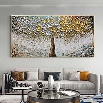 Hand Painted Golden Tree painting Wall Art Hand Painted Oil Paintings Canvas Abstract  Palette Knife Flower Decor Wall Home Interior Decorations Arte Painting ready to hang or canvas Lightinthebox