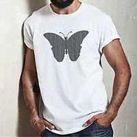 Men's Unisex Tee T shirt Hot Stamping Butterfly Graphic Prints Plus Size Print Short Sleeve Casual Tops Cotton Basic Fashion Designer Big and Tall White miniinthebox - thumbnail