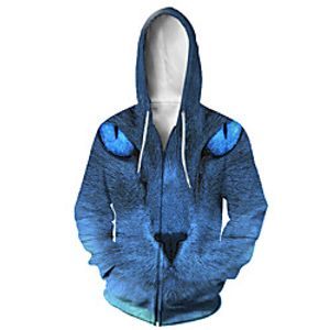 Men's Zip Up Hoodie Sweatshirt Animal 3D Casual Daily 3D Print Casual Hoodies Sweatshirts  Blue miniinthebox