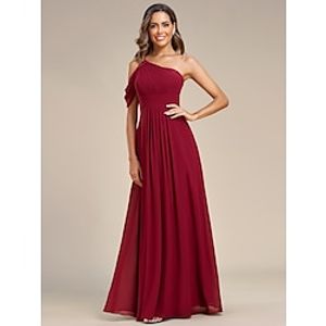 A-Line Wedding Guest Dresses Elegant Dress Formal Wedding Floor Length Sleeveless One Shoulder Chiffon with Ruched Slit 2023 Lightinthebox