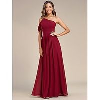 A-Line Wedding Guest Dresses Elegant Dress Formal Wedding Floor Length Sleeveless One Shoulder Chiffon with Ruched Slit 2023 Lightinthebox - thumbnail