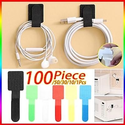 100PCS New Style Nylon Type Tie Self Adhesive Cable Tie Wire Organizer For Charging Line Headset Audio Cables Laptop Charging Wires Desk Clips Stationary Adhesive Tape Cord Holder Wire Storage Shelf Lightinthebox