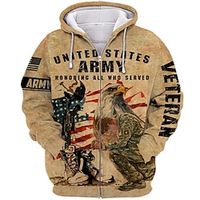Men's Full Zip Hoodie Jacket Khaki Hooded Graphic Prints Chicken National Flag Zipper Print Sports  Outdoor Daily Sports 3D Print Streetwear Designer Casual Spring   Fall Clothing Apparel Hoodies Lightinthebox