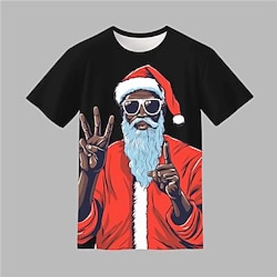 Graphic Santa Claus Daily Designer Retro Vintage Men's 3D Print T shirt Tee Sports Outdoor Holiday Going out Christmas T shirt Black Short Sleeve Crew Neck Shirt Spring  Summer Clothing Apparel S M Lightinthebox