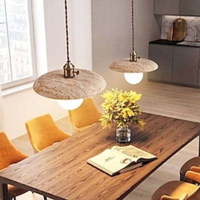 Pendant Lights1-Light, Simple Yellow Travertine E27 Adjustable Cord Hanging Lamp, Home Decoration Chandelier, for Hallway Farmhouse Kitchen Island Lightinthebox