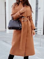 Casual Loose Solid Color Lace-Up Woolen Coat