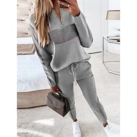 Women's Lounge Sets 2Pcs Zipper Neckline Top and Elastic Drawstring Pants Sets Fashion Casual Soft Home Daily Bed Polyester Breathable V Wire Long Sleeve Pant Summer Fall Gray Lightinthebox - thumbnail