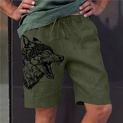 Men's Stylish Designer Straight Shorts Elastic Waist Print Short Pants Sports Outdoor Daily Graphic Prints Wolf Cotton Blend Comfort Breathable Mid Waist Army Green S M L XL XXL miniinthebox Men's Stylish Designer Straight Shorts Elastic Waist Print Short Pants Sports Outdoor Daily Graphic Prints Wolf Cotton Blend Comfort Breathable Mid Waist Army Green S M L XL XXL miniinthebox