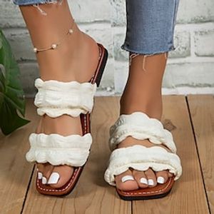 Women's Sandals Slippers Outdoor Slippers Daily Summer Flat Heel Open Toe Elegant Classic Casual Polyester Loafer Solid Color White Yellow Blue miniinthebox