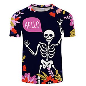 Men's Unisex Tee T shirt 3D Print Graphic Prints Skull Plus Size 3D Print Print Short Sleeve Casual Tops Basic Designer Big and Tall Black / Red Gray / White Black miniinthebox