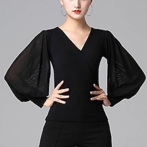 Ballroom Dance Top Pure Color Splicing Tulle Women's Performance Training Long Sleeve High Modal Lightinthebox