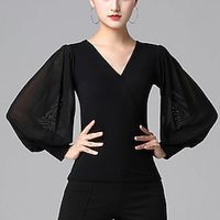 Ballroom Dance Top Pure Color Splicing Tulle Women's Performance Training Long Sleeve High Modal Lightinthebox - thumbnail