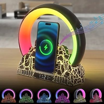Multifunctional Wireless Fast Charging Flame Atmosphere Lamp Wireless Charging Electronic Alarm Clock Radio Wireless Charging Desk Lamp Desktop Lamp Wake Up Light Decorative Handicrafts Holiday Gifts Lightinthebox