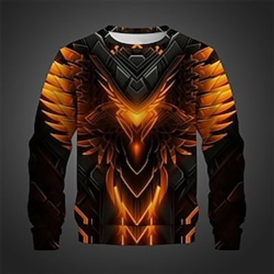 Phoenix Men's Street 3D Printed Pullover Sweatshirt Holiday Vacation Going out Sweatshirts Light Green Red Crew Neck Print Spring   Fall Designer Hoodie Sweatshirt Lightinthebox