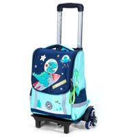 Eazy Kids School Bag Dino In Space With Trolley - Green