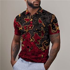 Optical Illusion Men's Abstract Print 3D Outdoor Daily Wear Streetwear Polyester Short Sleeve Turndown Polo Shirts Wine Purple Spring  Summer S M L Micro-elastic Lapel Polo Lightinthebox