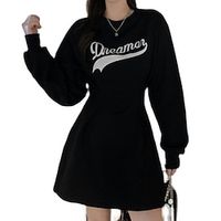 Women's Hoodie Dress T Shirt Dress Tee Dress Black Long Sleeve Letter Ruched Winter Fall Crew Neck Casual Fall Dress 2022 S M L XL / Winter Dress / Black Dress miniinthebox - thumbnail