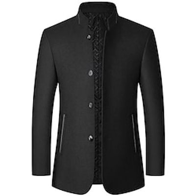 Men's Fall/Winter Tweed Overcoat Regular Slim Fit Keep Warm Single Breasted Four-buttons Black Burgundy Grey 2023 miniinthebox