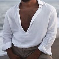 Men's Shirt Solid Color Turndown Street Casual Button-Down Long Sleeve Tops Casual Fashion Breathable Comfortable White miniinthebox - thumbnail
