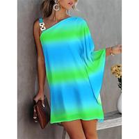 Women's Casual Dress Leaf Patchwork Print One Shoulder Mini Dress Stylish Daily Date Long Sleeve Summer Lightinthebox