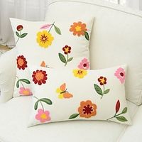 Colorful Floral Embroidery Pillow Cover Decorative Lumbar Pillowcase Throw Cushion Cover for Sofa Couch Bed Bench Living Room 1PC miniinthebox