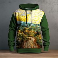 Graphic Oil Painting Men's Fashion 3D Print Hoodie Sports Outdoor Holiday Vacation Hoodies Red Blue Hooded Print Front Pocket Spring   Fall Designer Hoodie Sweatshirt Lightinthebox - thumbnail