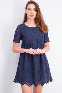 Womens Petite Cotton Eyelet Babydoll Dress  Industrial Blue