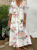 Loose Floral Print V-Neck Short Sleeve Maxi Dress