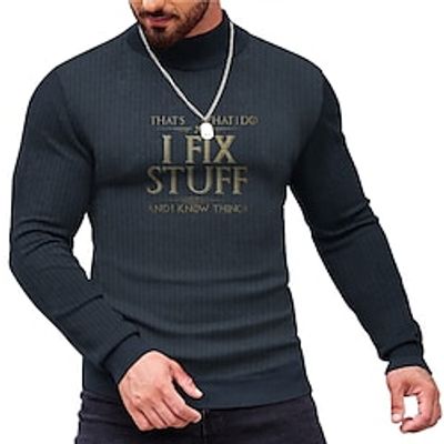 Letter Casual Men's Print Knitting Pullover Sweater Jumper Knitwear Outdoor Daily Vacation Long Sleeve Turtleneck Sweaters Wine Black White Fall Winter S M L Sweaters Lightinthebox