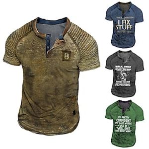 Men's Henley Shirt T shirt Tee Graphic Color Block Letter Skulls Henley Clothing Apparel 3D Print Outdoor Casual Short Sleeve Ruched Patchwork Fashion Designer Comfortable Lightinthebox