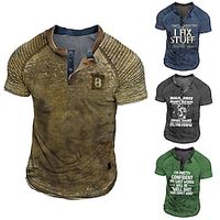 Men's Henley Shirt T shirt Tee Graphic Color Block Letter Skulls Henley Clothing Apparel 3D Print Outdoor Casual Short Sleeve Ruched Patchwork Fashion Designer Comfortable Lightinthebox - thumbnail