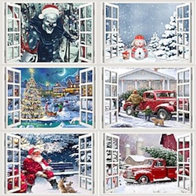 Christmas 3d Window Santa Claus Snowman Festival Party Home Decoration Painting Self Adhesive Wallpaper Lightinthebox