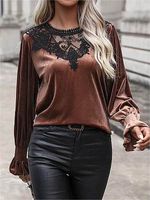 Women's Elegant Velvet Patchwork Lace Loose Long-sleeved Top