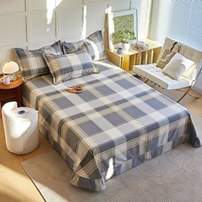 1Pc 100% Cotton Minimalist Flat Sheet For Double Bed Thicken Fabric Stripes Printed Bed Sheet Bed Cover(Without Pillowcase) Lightinthebox