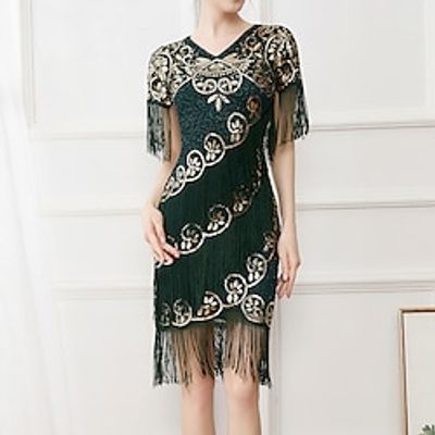 Vintage Roaring 20s 1920s Flapper Dress Prom Dress The Great Gatsby Charleston Women's Sequins Tassel Fringe Cosplay Costume Event / Party Festival Dress miniinthebox