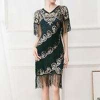 Vintage Roaring 20s 1920s Flapper Dress Prom Dress The Great Gatsby Charleston Women's Sequins Tassel Fringe Cosplay Costume Event / Party Festival Dress miniinthebox - thumbnail