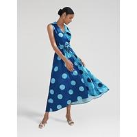 Satin Polka Dot Sleeveless Belted Midi Dress