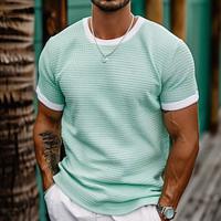 Men's Waffle Knit Tee Tee Top Solid Color Color Block Crew Neck Outdoor Casual Short Sleeve Button Clothing Apparel Fashion Designer Comfortable Lightinthebox