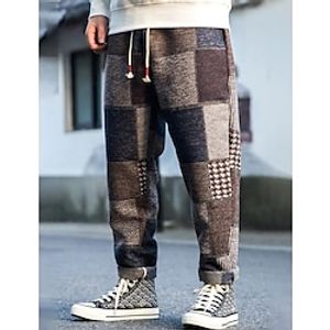 Men's Sweatpants Joggers Woolen Pants Winter Pants Pocket Drawstring Elastic Waist Plaid Comfort Breathable Outdoor Daily Going out Fashion Casual Black Army Green miniinthebox