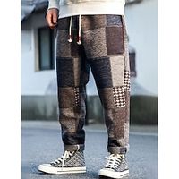 Men's Sweatpants Joggers Woolen Pants Winter Pants Pocket Drawstring Elastic Waist Plaid Comfort Breathable Outdoor Daily Going out Fashion Casual Black Army Green miniinthebox - thumbnail
