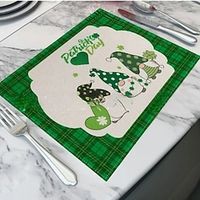 St. Patrick's American Style Decorative PlaceMat, St. Patrick's Day Gnome Spring Love Shamrock Green Lattice Washable Burlap  Cotton Placemats for Kitchen Dining Table Holiday Home Decoration Lightinthebox - thumbnail